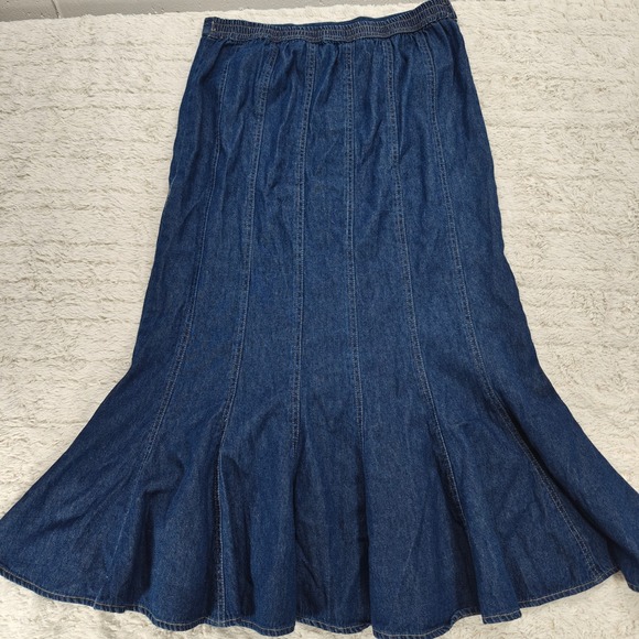 VTG Denim Mermaid Midi Skirt Womens M Studio West Cottagecore Praire Cowgirl - Picture 10 of 11